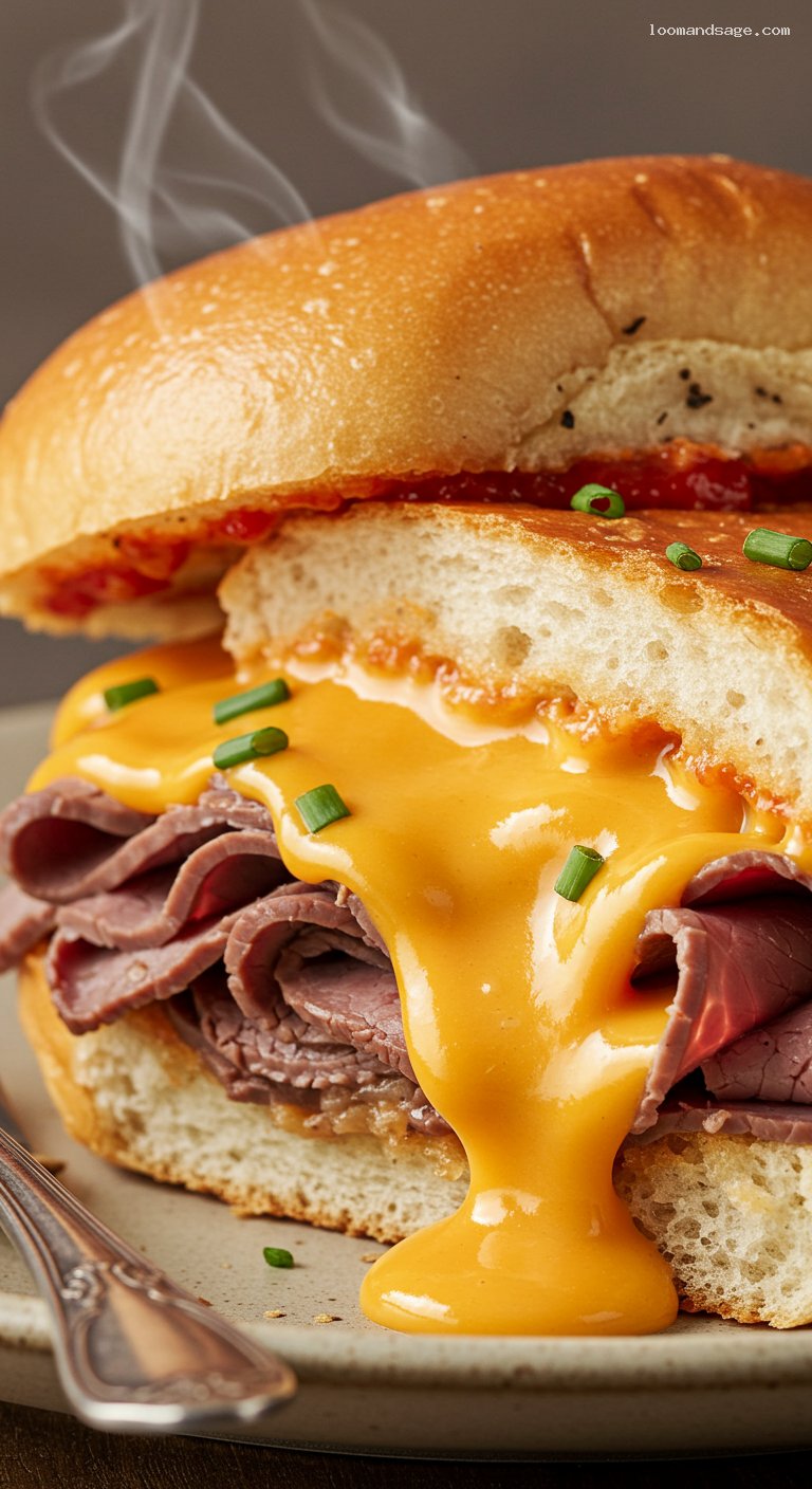 Copycat Arby’s Beef ’n Cheddar Sandwich – Closeup