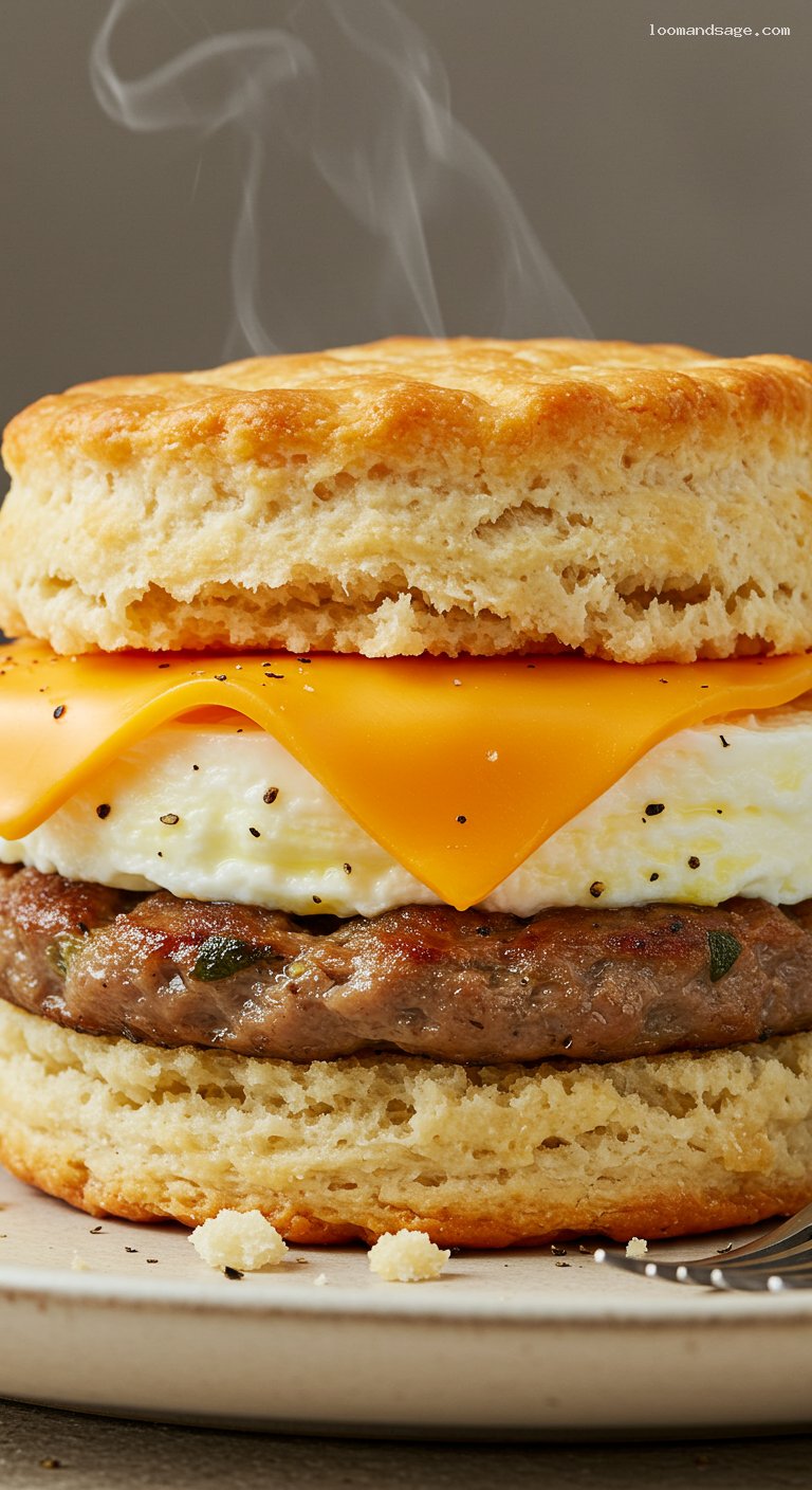 Copycat Hardee’s Sausage, Egg & Cheese Biscuit – Closeup