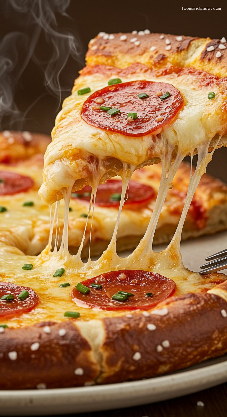 Copycat Little Caesars Pretzel Crust Pepperoni Pizza – Closeup