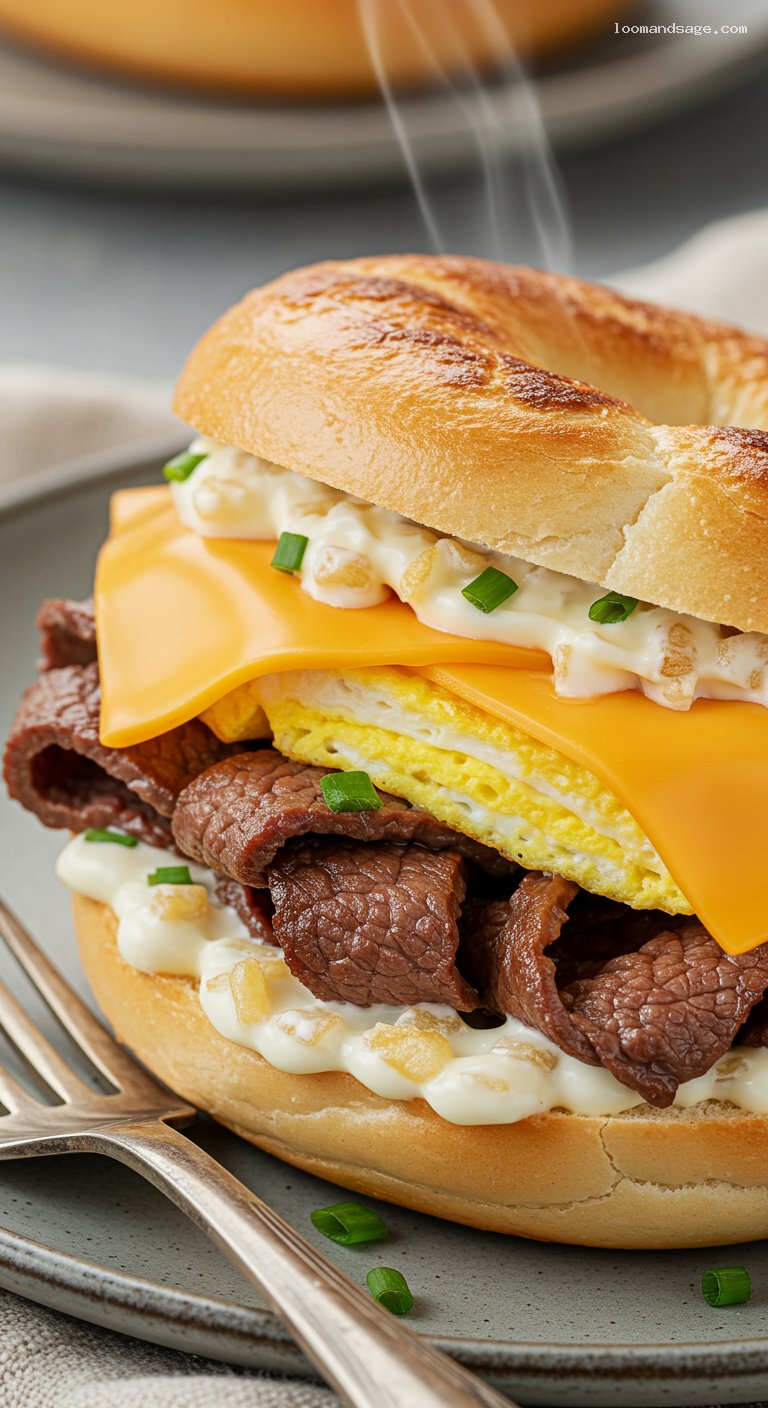 Copycat McDonald’s Steak, Egg & Cheese Bagel Recipe – Closeup