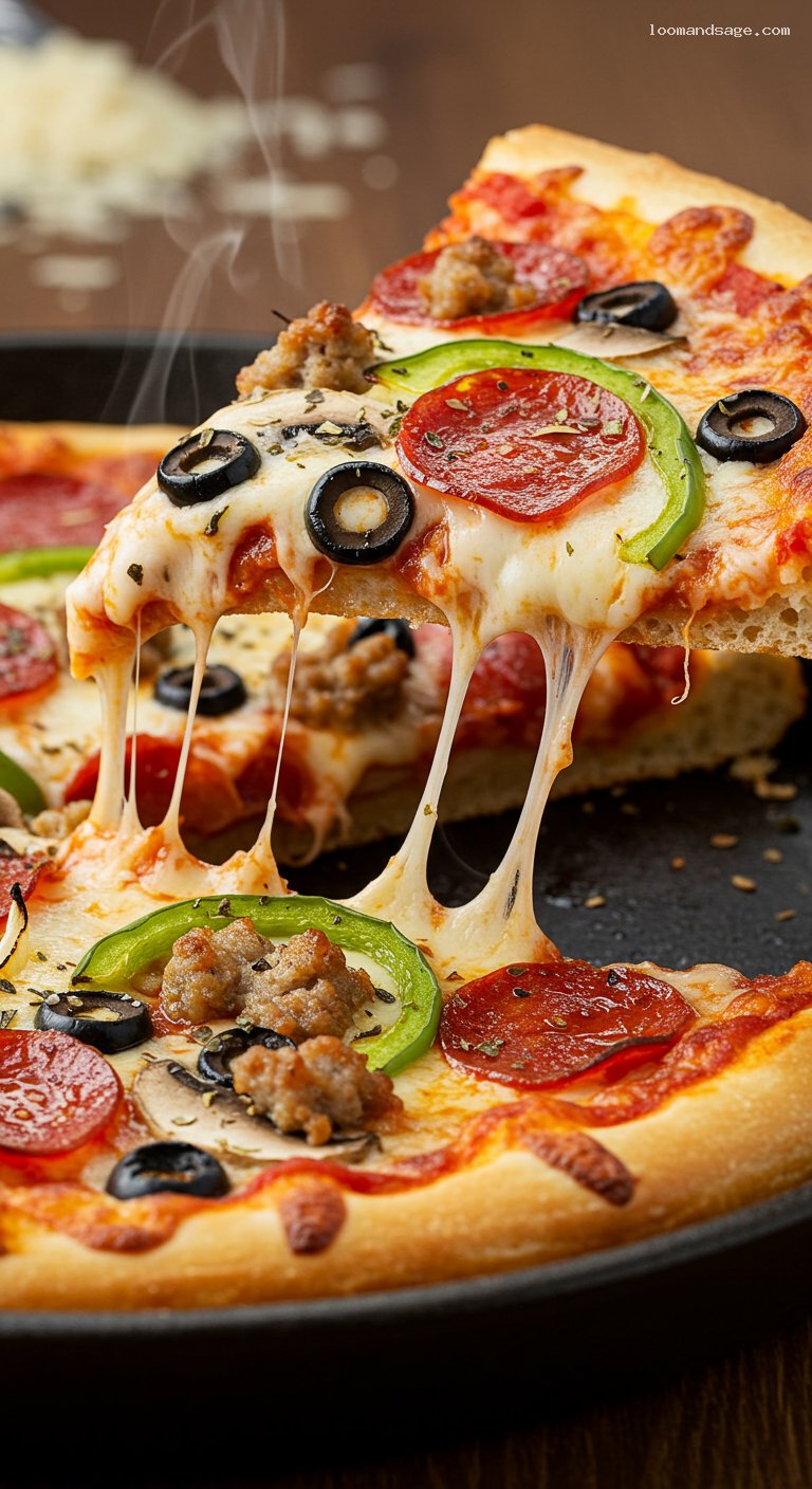 Copycat Pizza Hut Supreme Pan Pizza – Closeup