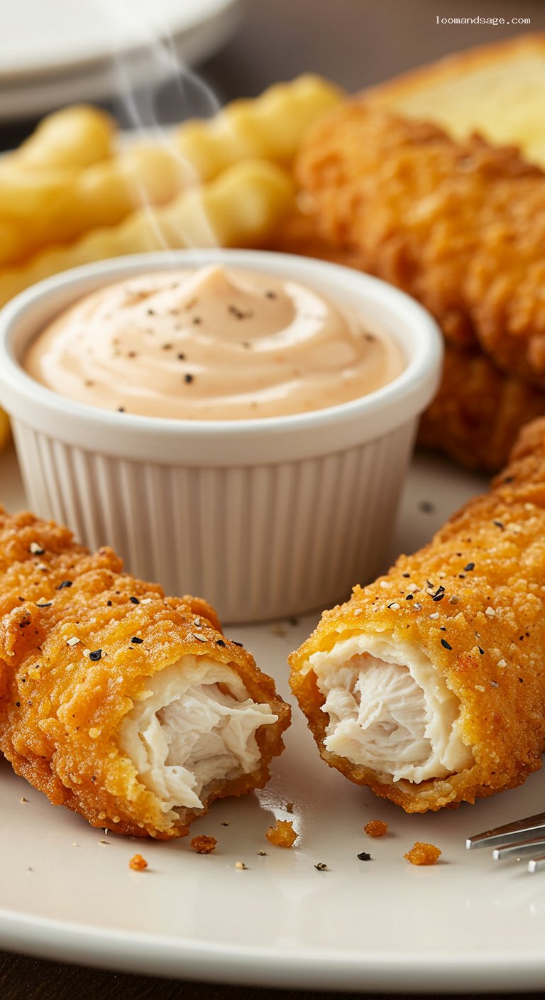 Copycat Raising Cane’s Chicken Fingers with Cane’s Sauce – Closeup