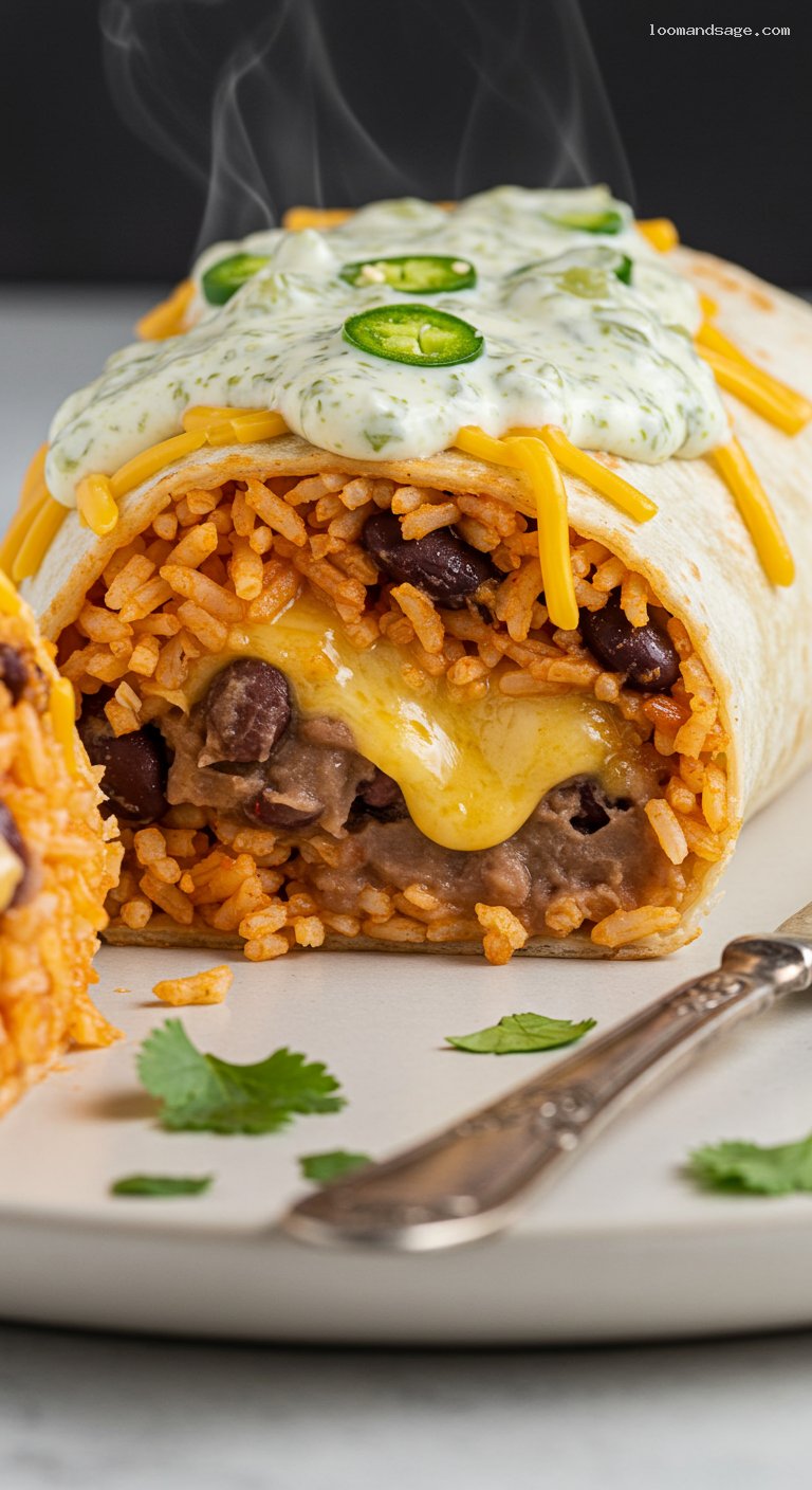 Copycat Taco Bell Cheesy Bean and Rice Burrito – Closeup
