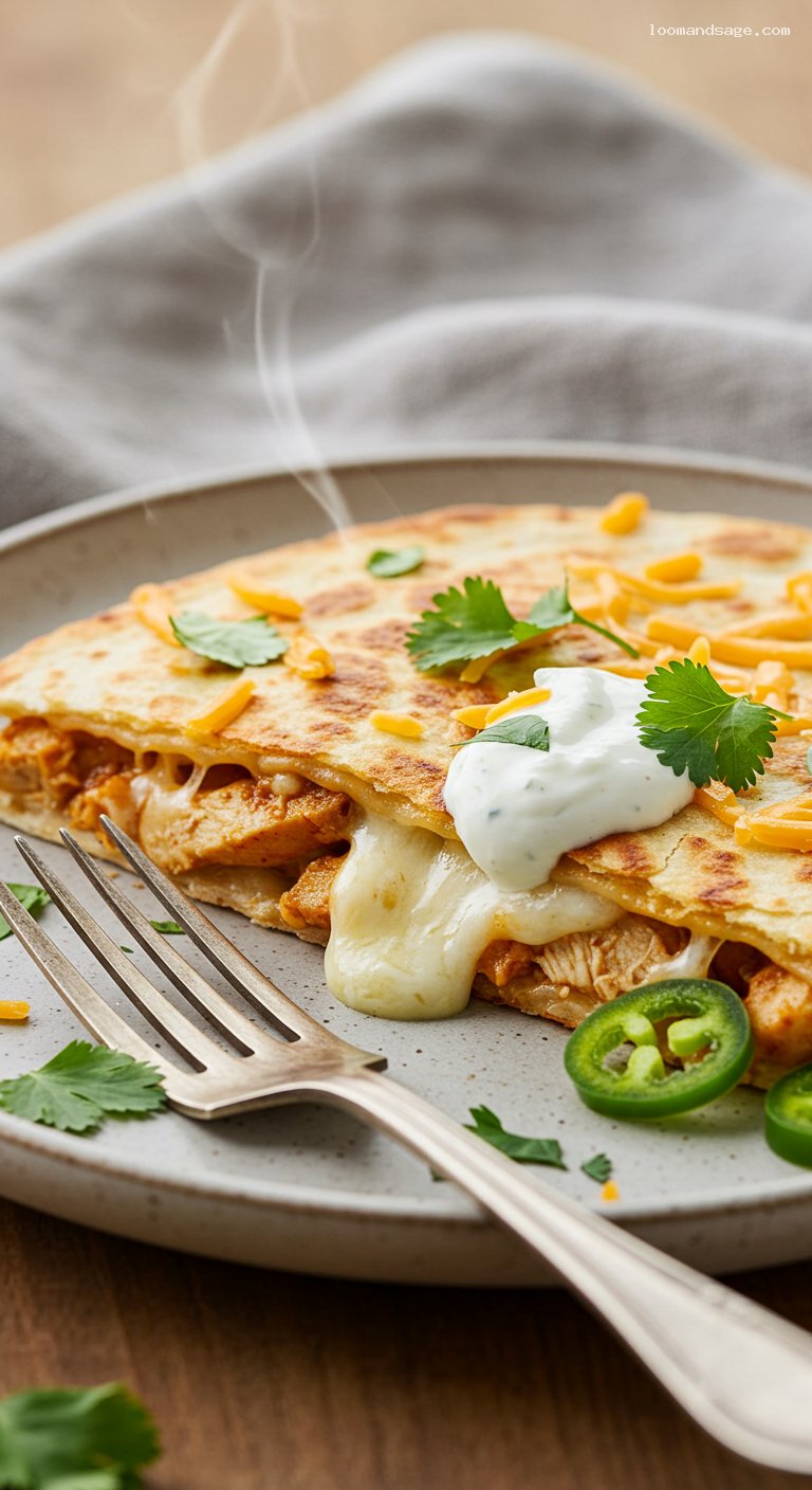 Copycat Taco Bell Chicken Quesadilla with Creamy Jalapeño Sauce – Closeup
