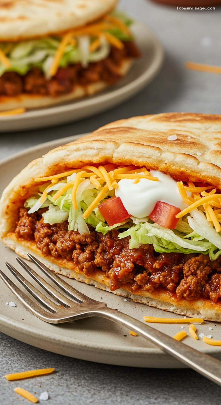 Copycat Taco Bueno Muchaco (Soft Beef Pita Sandwich) – Closeup