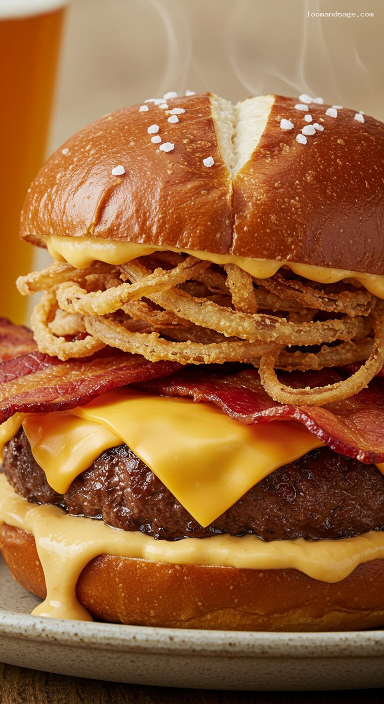 Copycat Wendy’s Pretzel Bacon Pub Cheeseburger – Closeup