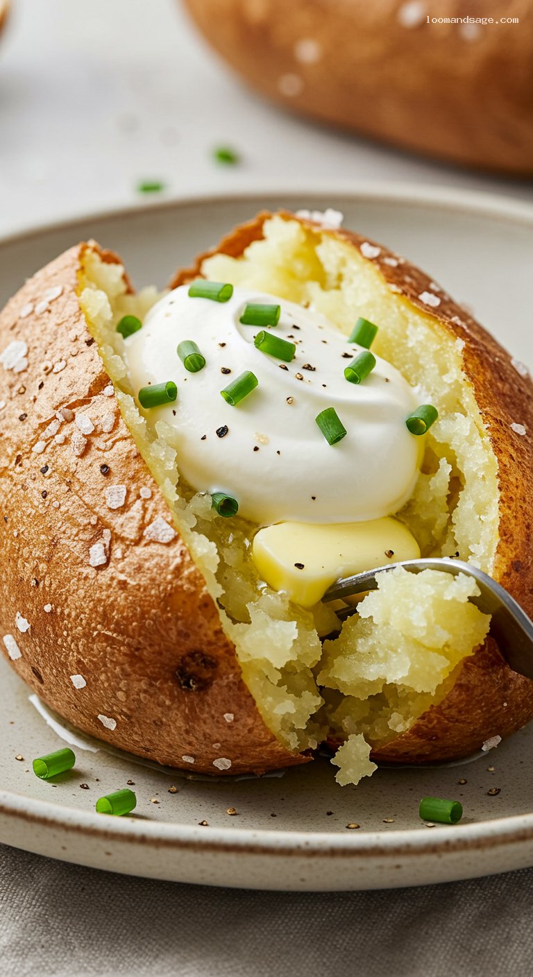 Copycat Wendy’s Sour Cream and Chive Baked Potato – Closeup
