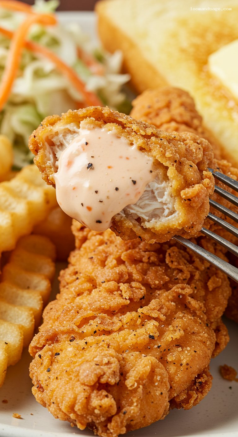 Copycat Zaxby’s Chicken Finger Plate with Zax Sauce – Closeup