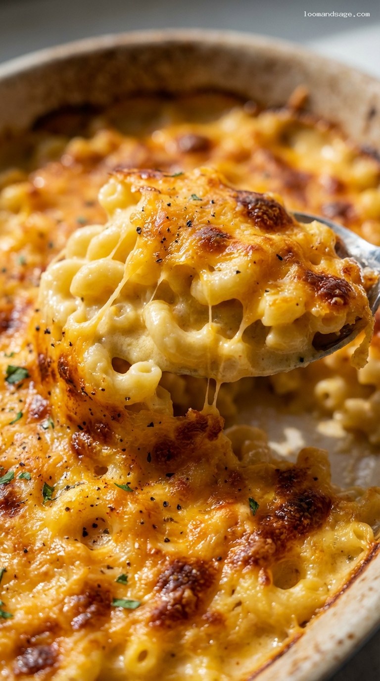 Creamy Baked Amish Macaroni and Cheese – Closeup