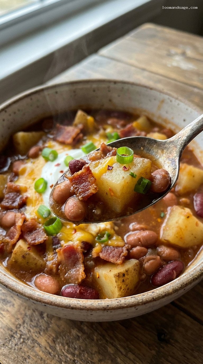 Creamy Buttery Potato and Bacon Chili – Closeup