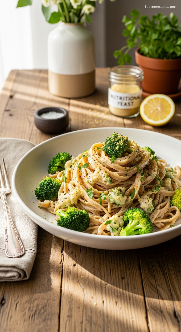 Creamy Cauliflower Alfredo with Broccoli and Whole-Wheat Pasta