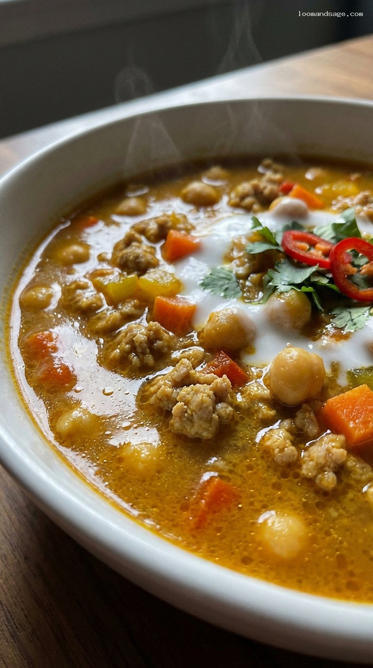 Creamy Coconut Curry Turkey Chili With Chickpeas – Closeup