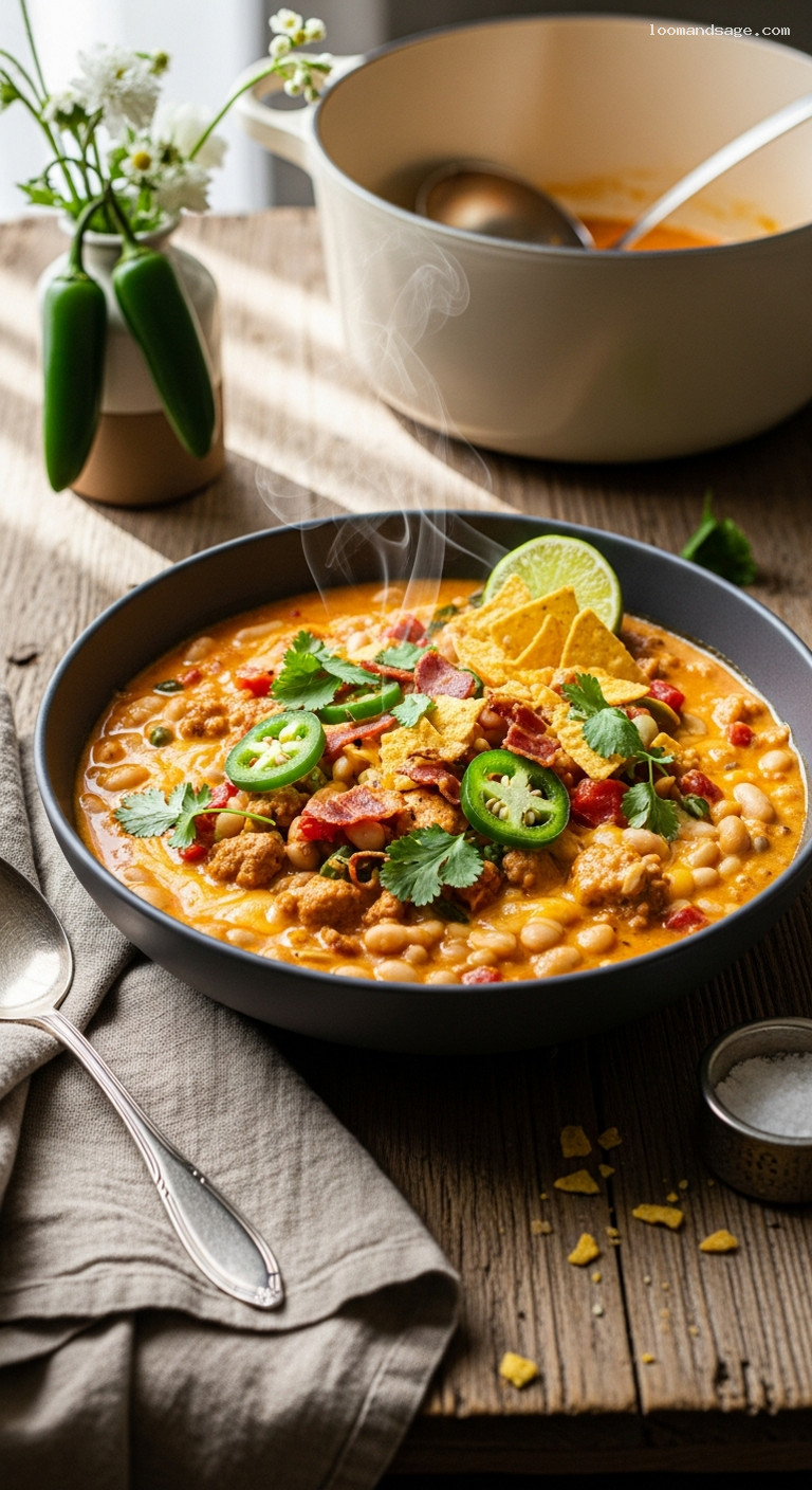Creamy Jalapeño Popper Chili with Ground Turkey