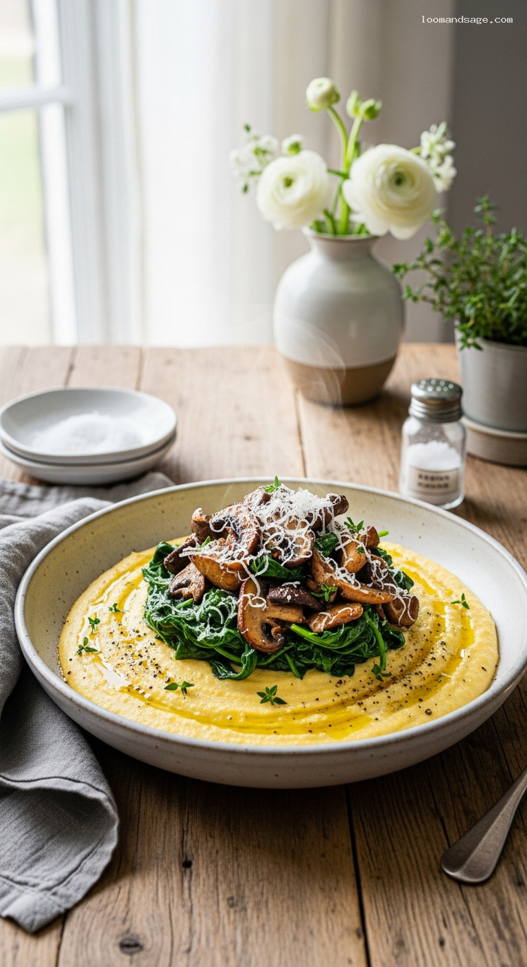 Creamy Mushroom and Spinach Polenta with Parmesan