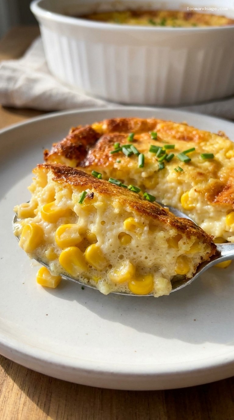 Creamy Sweet Corn Pudding Casserole – Closeup