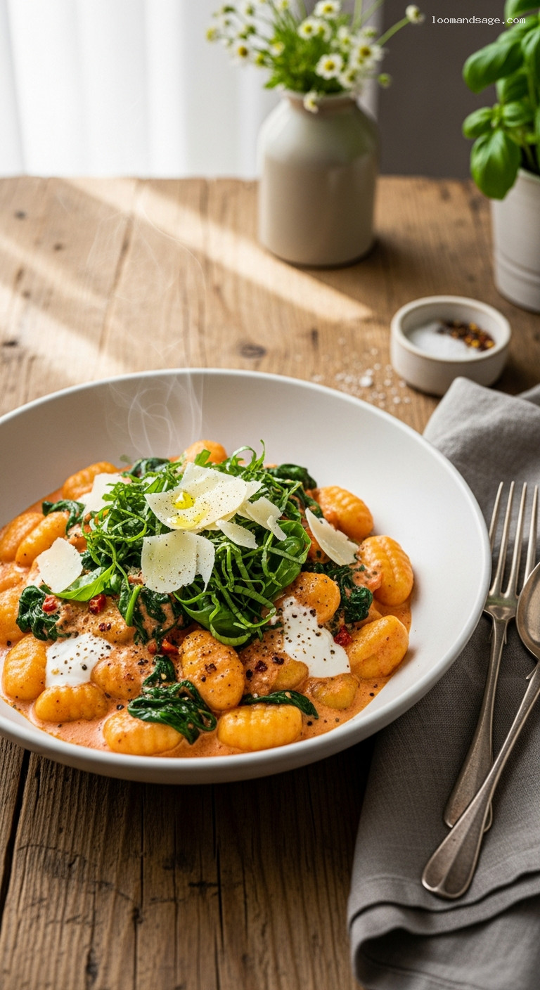 Creamy Tomato Spinach Gnocchi with Basil and Parmesan