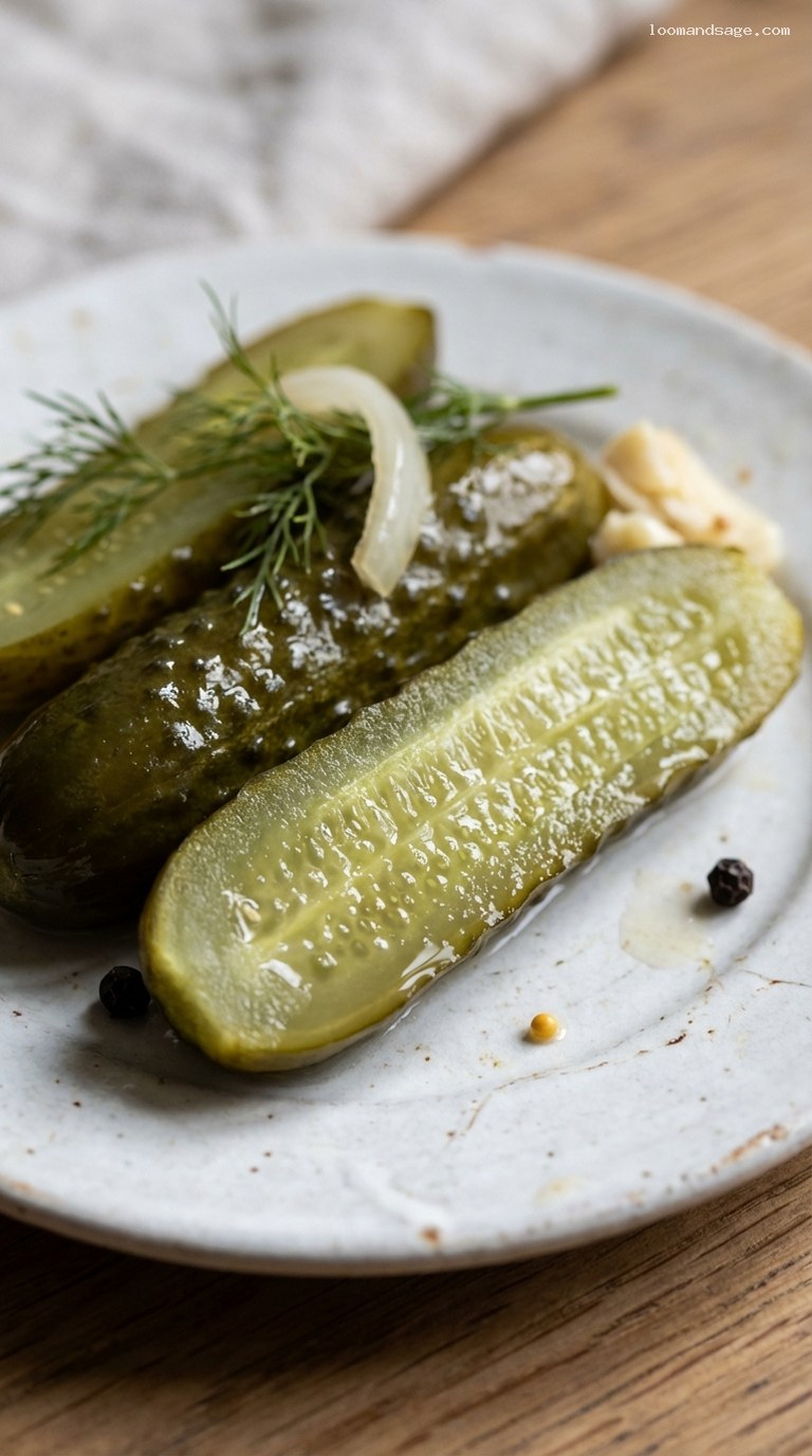 Crisp Half-Sour Garlic Dill Pickles – Closeup