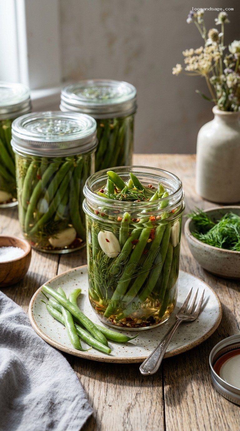Crisp Refrigerator Dilly Beans With Garlic and Dill