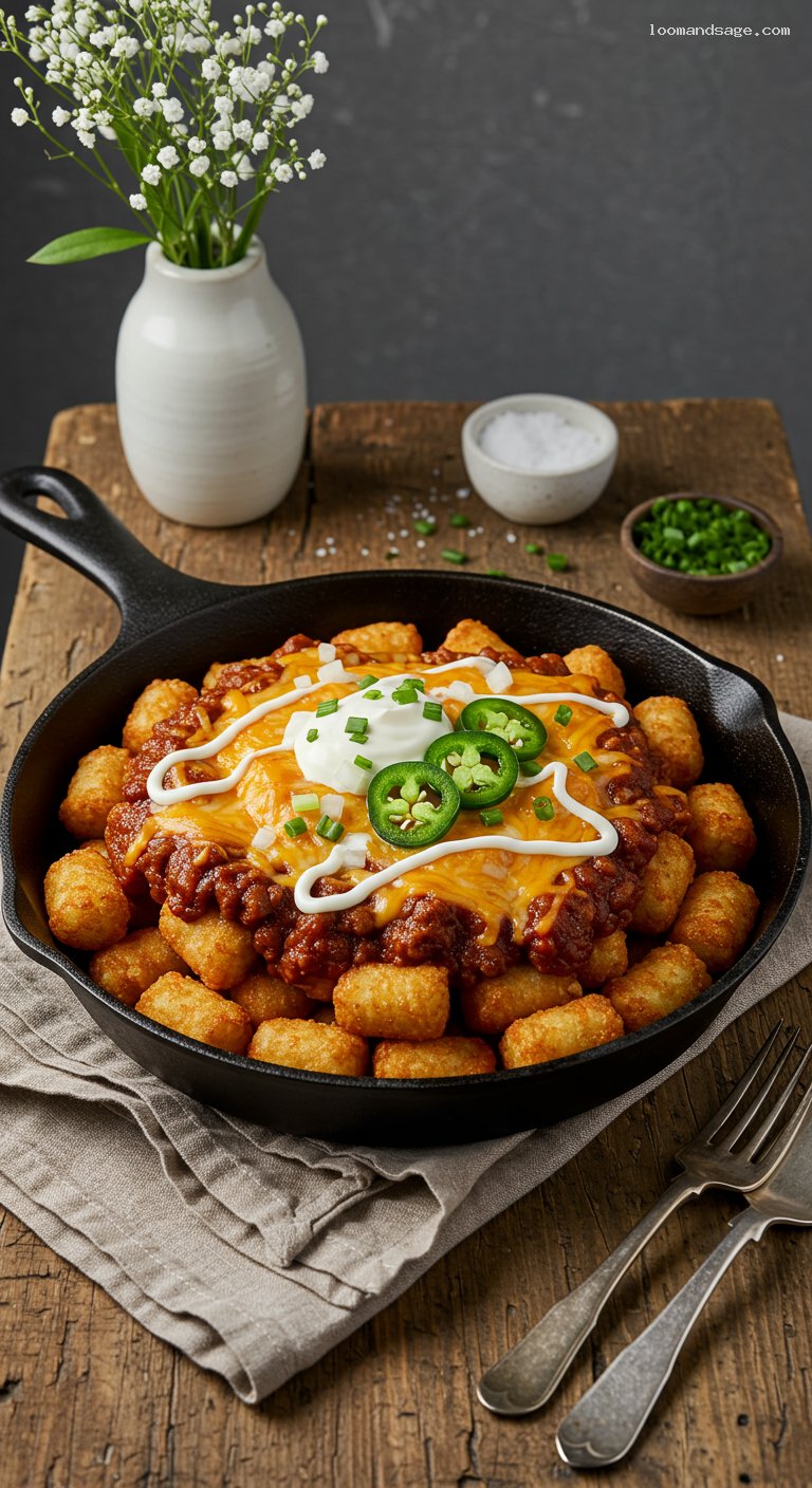 Crispy Chili Cheese Tater Tots with Ranch Drizzle