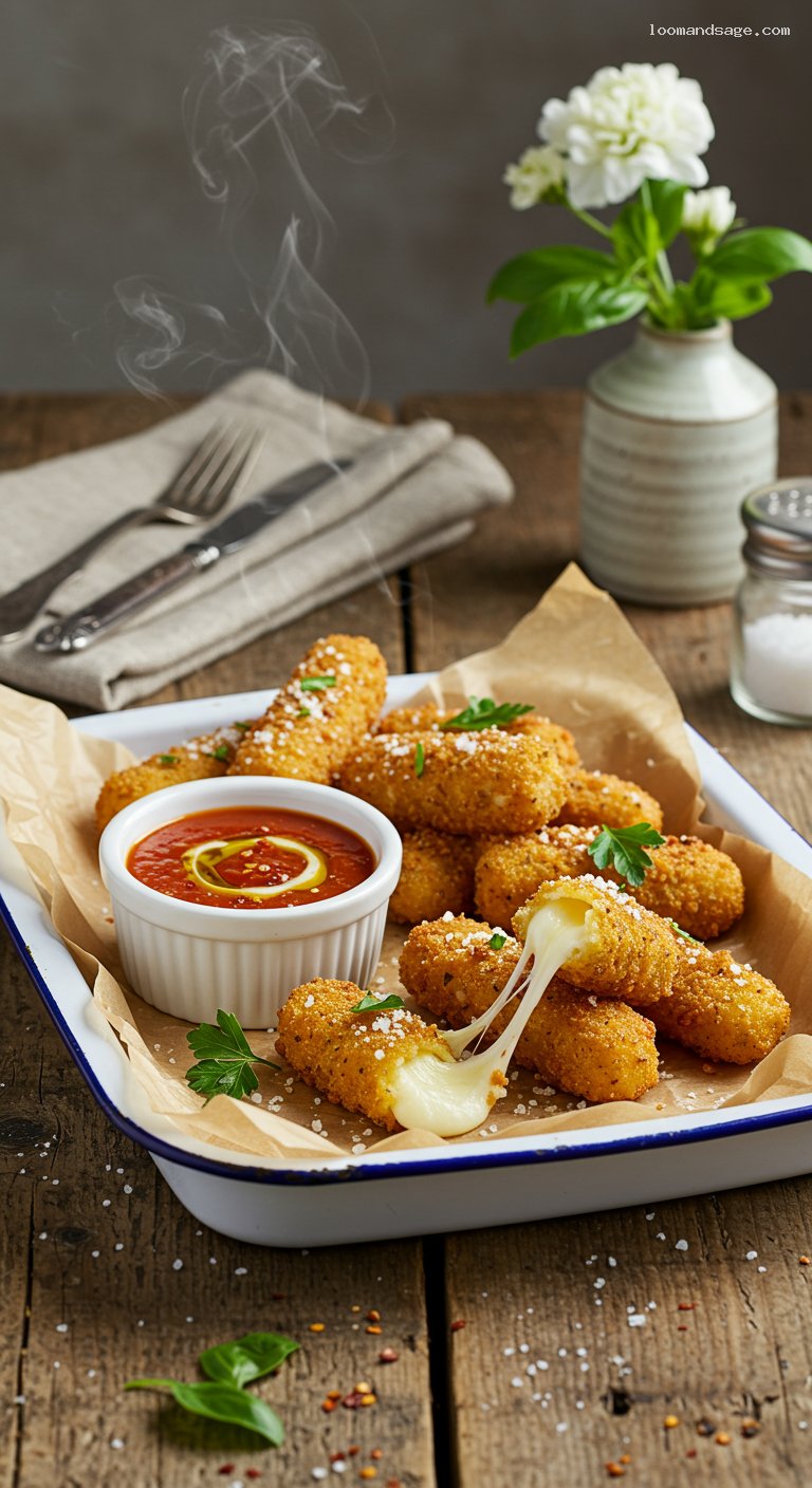 Crispy Double-Breaded Mozzarella Sticks with Marinara