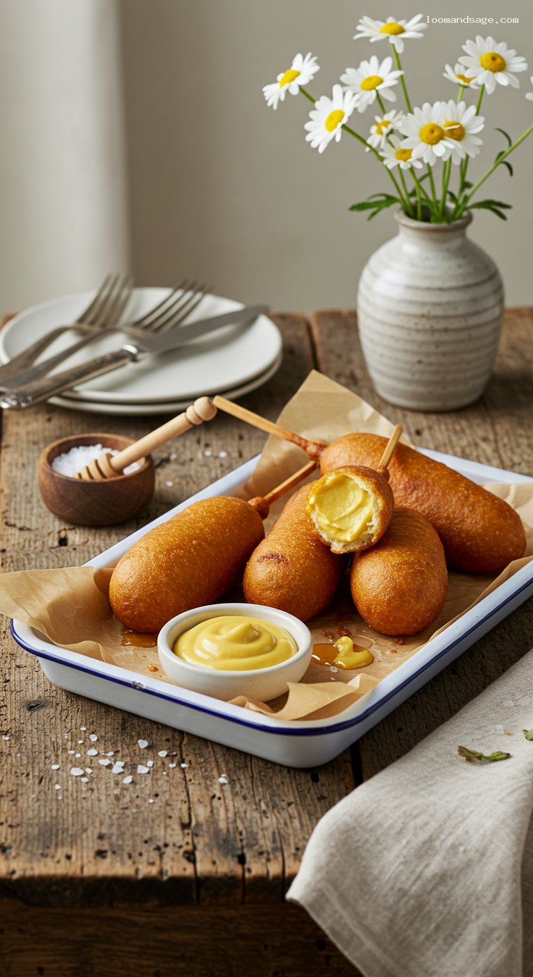 Crispy Honey Corn Dogs with Yellow Mustard