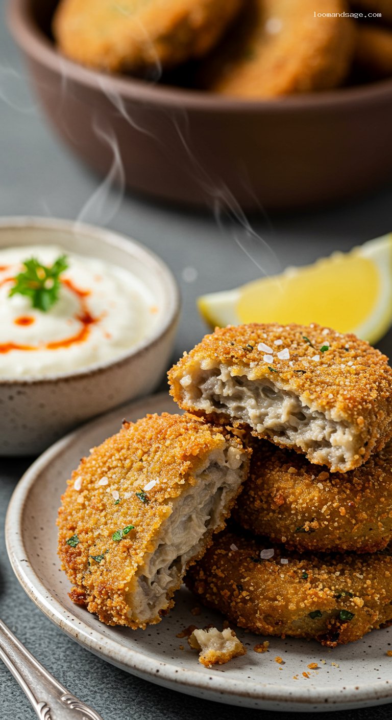 Crispy Hungarian Rántott Gomba with Garlic Dip – Closeup