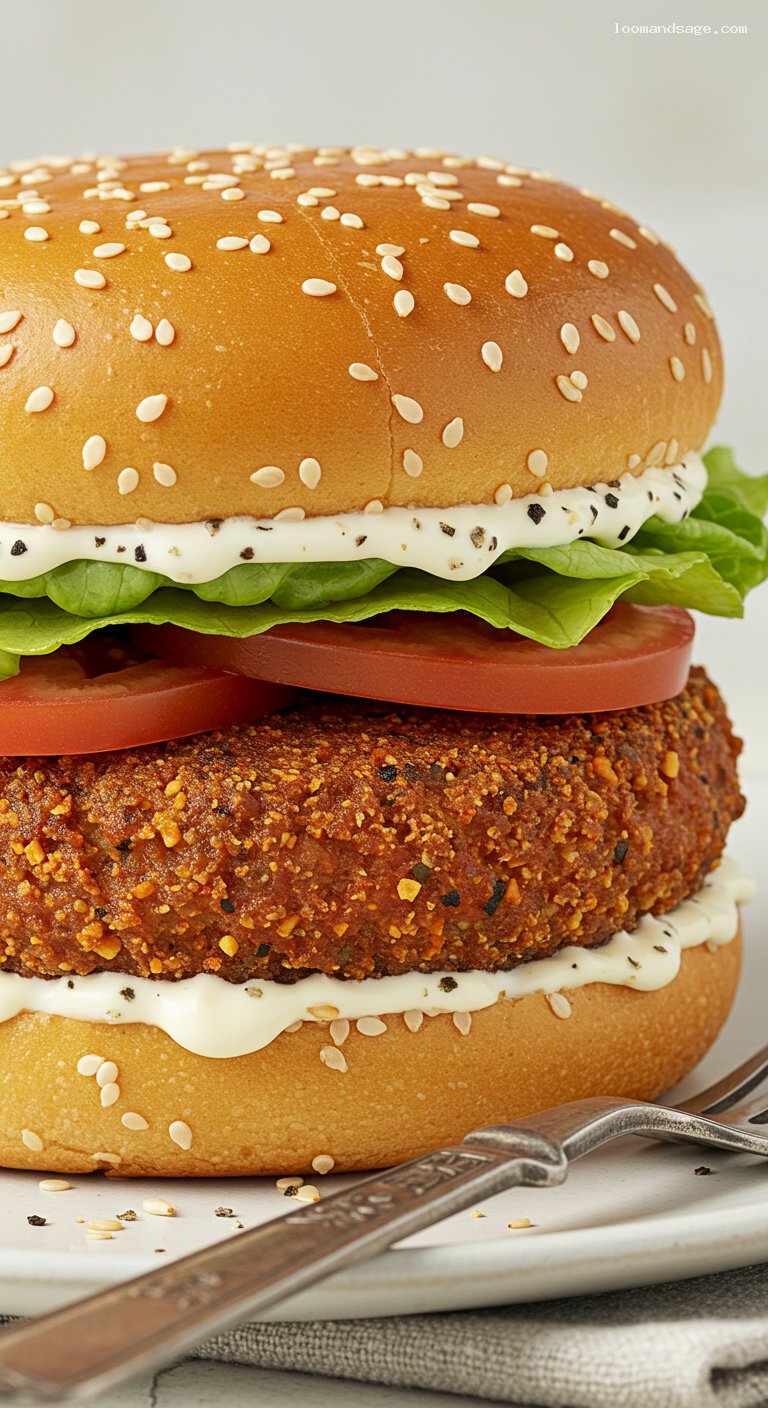 Crispy KFC-Style Zinger Burger with Peppery Mayo – Closeup