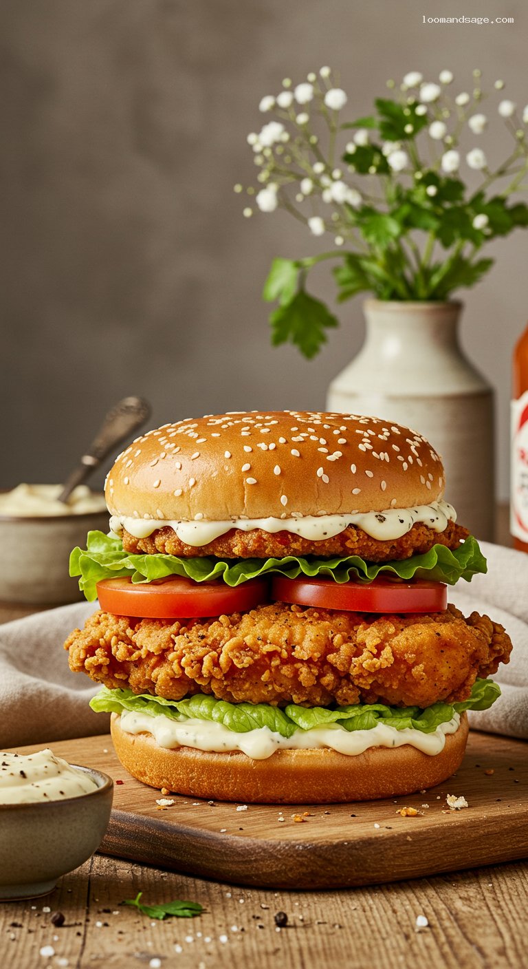 Crispy KFC-Style Zinger Burger with Peppery Mayo