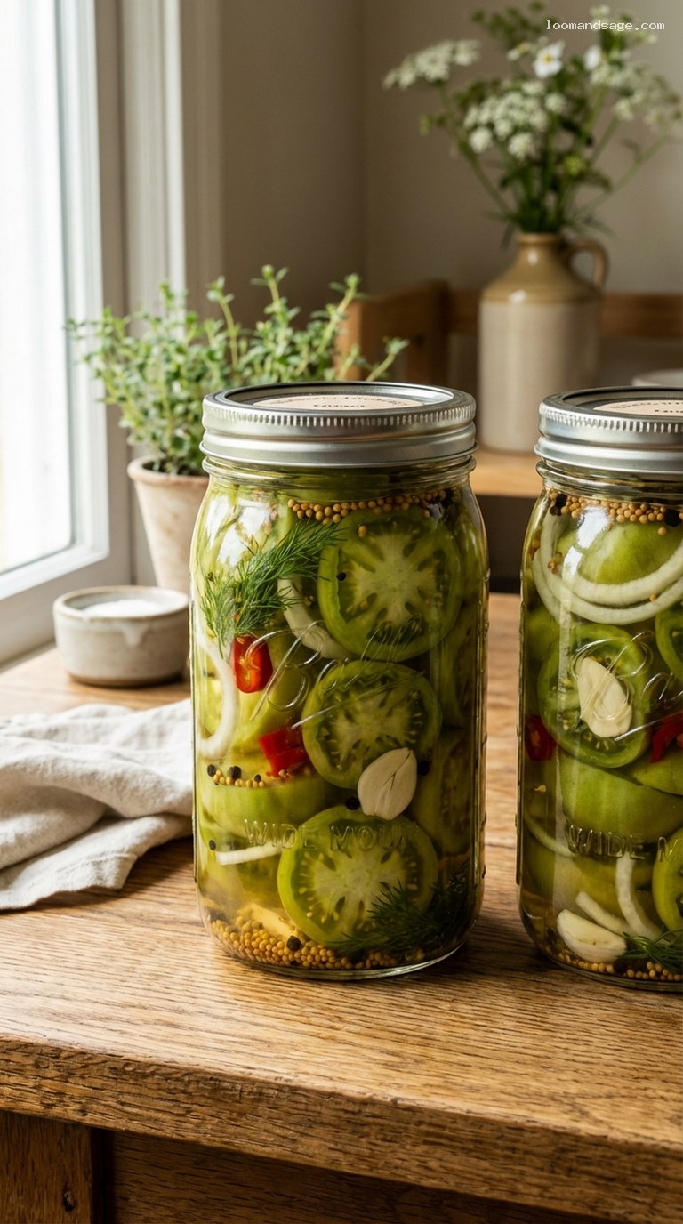 Crunchy Pickled Green Tomatoes With Dill and Chili