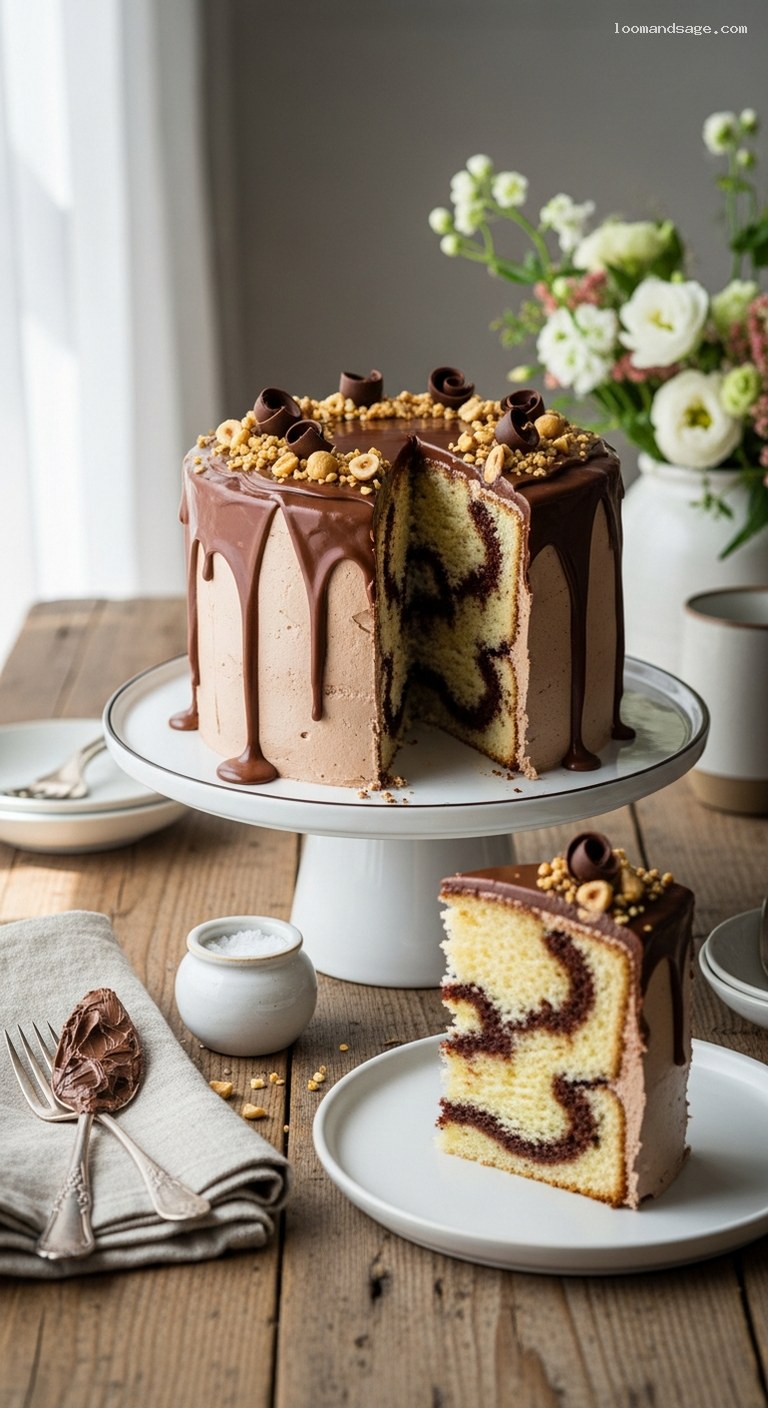 Decadent Nutella Swirl Cake with Hazelnut Ganache