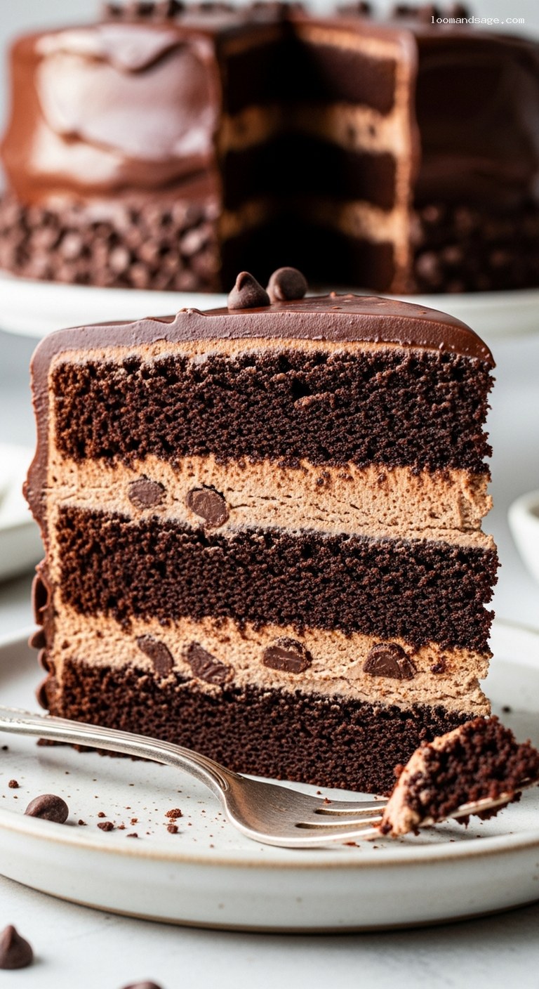 Decadent Triple Chocolate Birthday Cake With Ganache and Mousse – Closeup