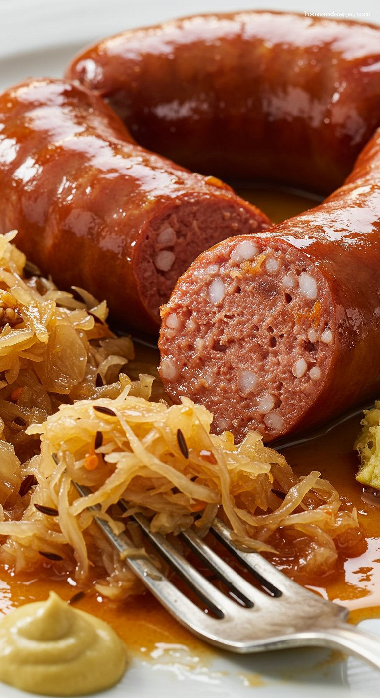 Disznótoros Platter with Kolbász, Hurka, and Sauerkraut – Closeup