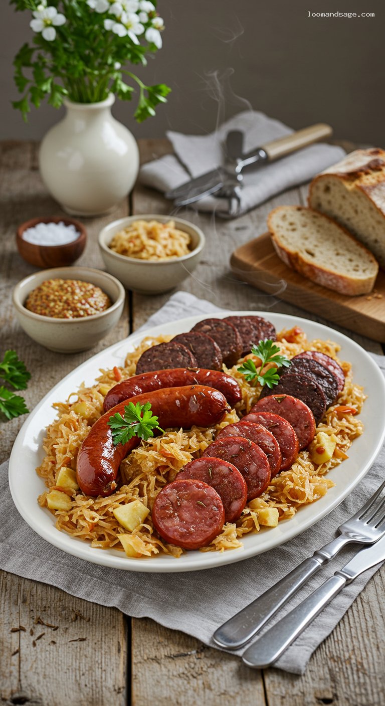 Disznótoros Platter with Kolbász, Hurka, and Sauerkraut