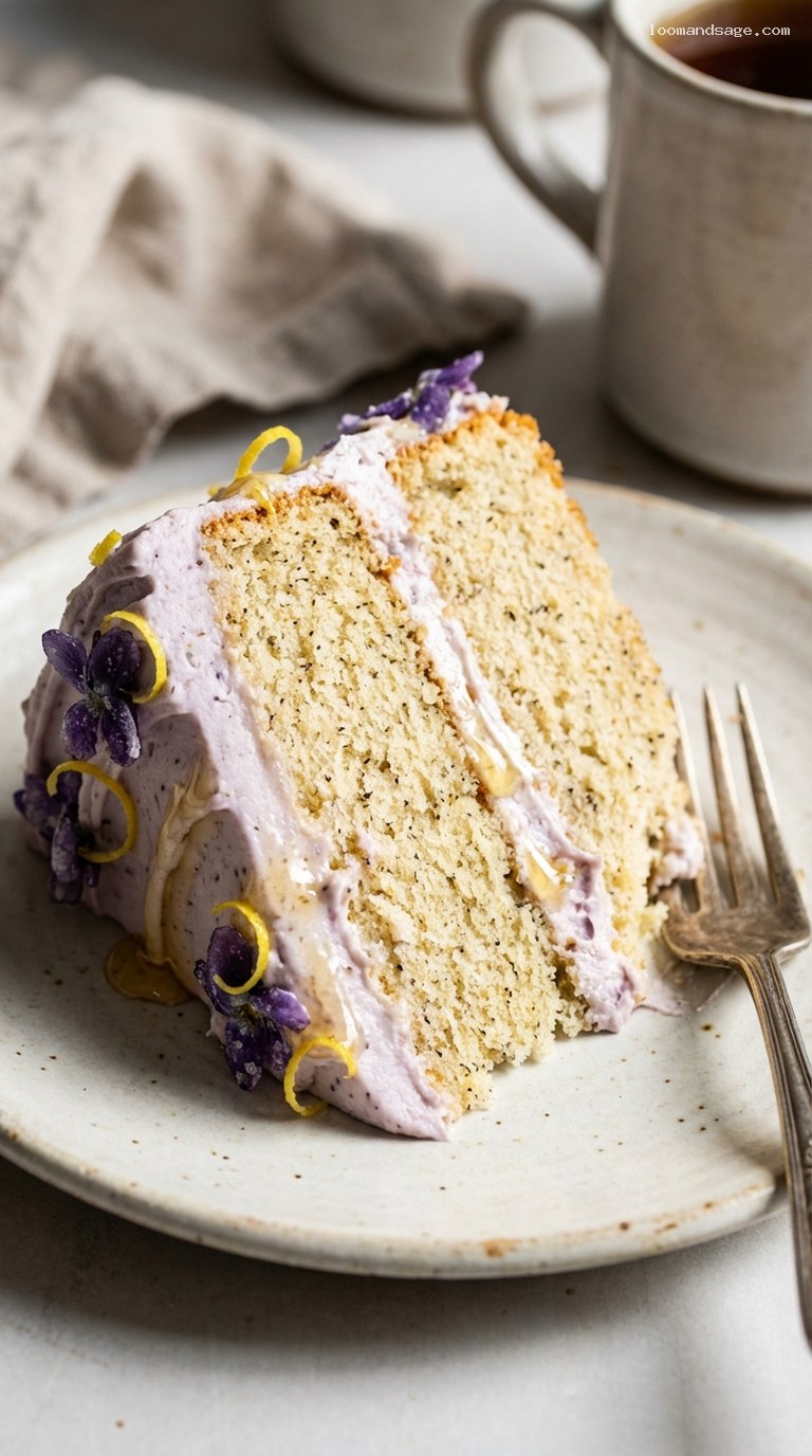 Earl Grey Honey Cake with Lavender Buttercream – Closeup