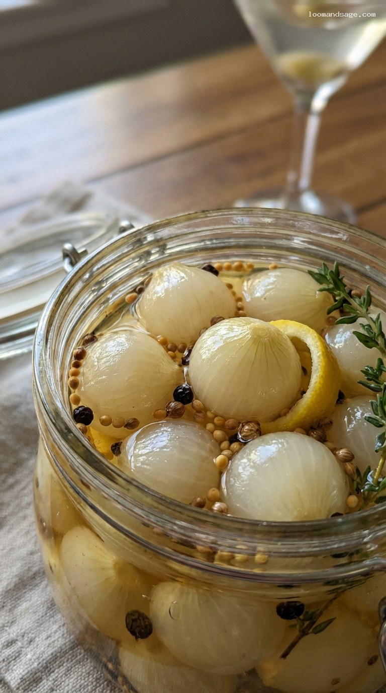 Easy Pickled Pearl Onions for Cocktails and Roasts – Closeup