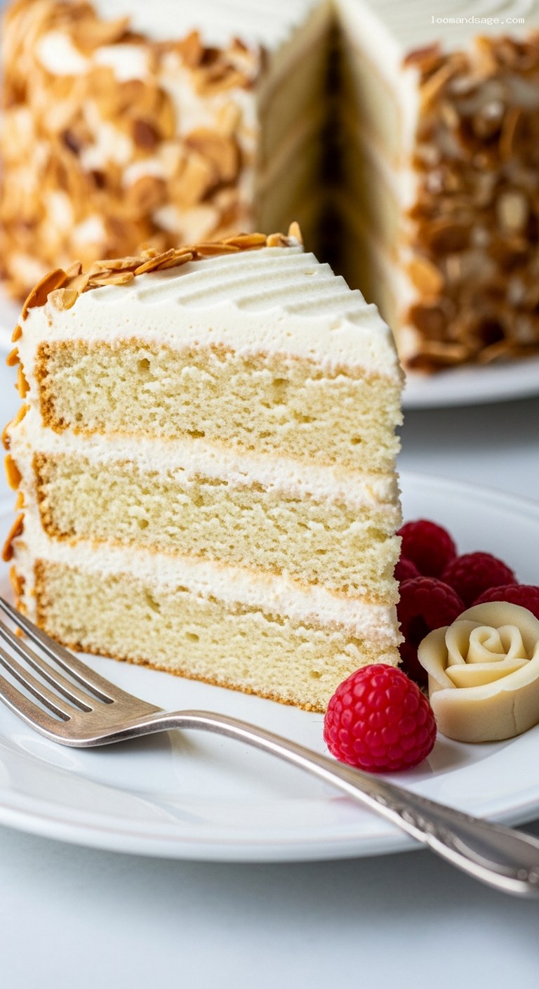 Elegant Almond Layer Cake with Almond Buttercream – Closeup