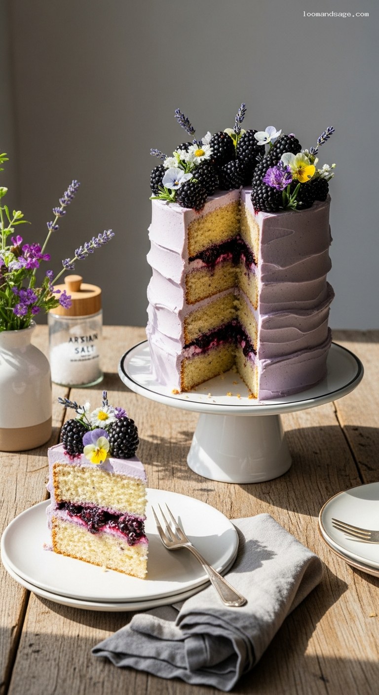 Elegant Blackberry Lavender Cake with Lemon and Vanilla