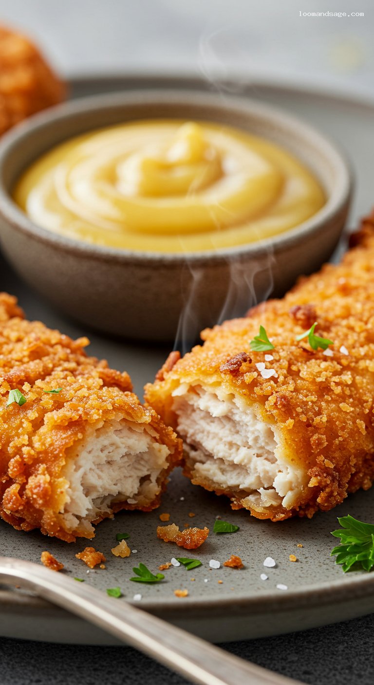 Extra Crispy KFC-Style Chicken Tenders with Honey Mustard – Closeup