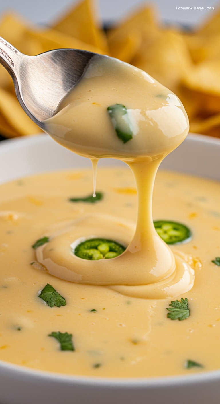 Extra-Smooth Moe’s-Style White Queso Dip – Closeup