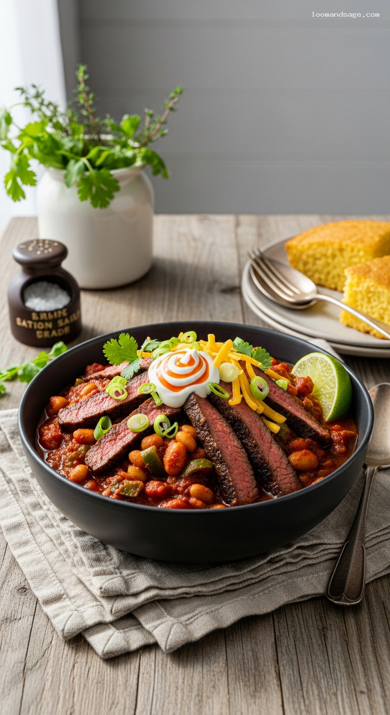 Fire-Grilled Steak Strip Chili with Chipotle Pintos