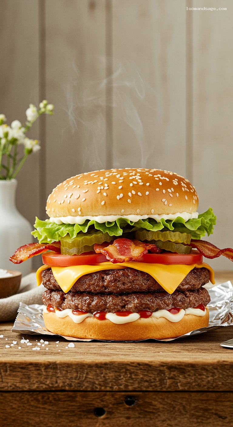 Five Guys-Style Bacon Double Cheeseburger with All the Way Toppings