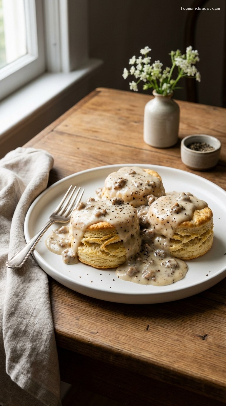 Flaky Buttermilk Biscuits With Country Sausage Gravy