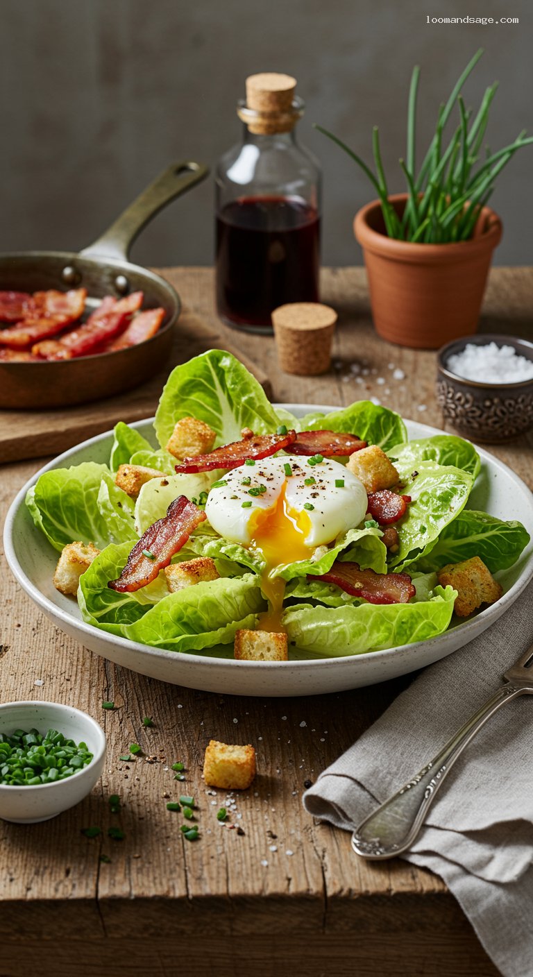 Frisée Aux Lardons with Warm Bacon Vinaigrette and Poached Egg