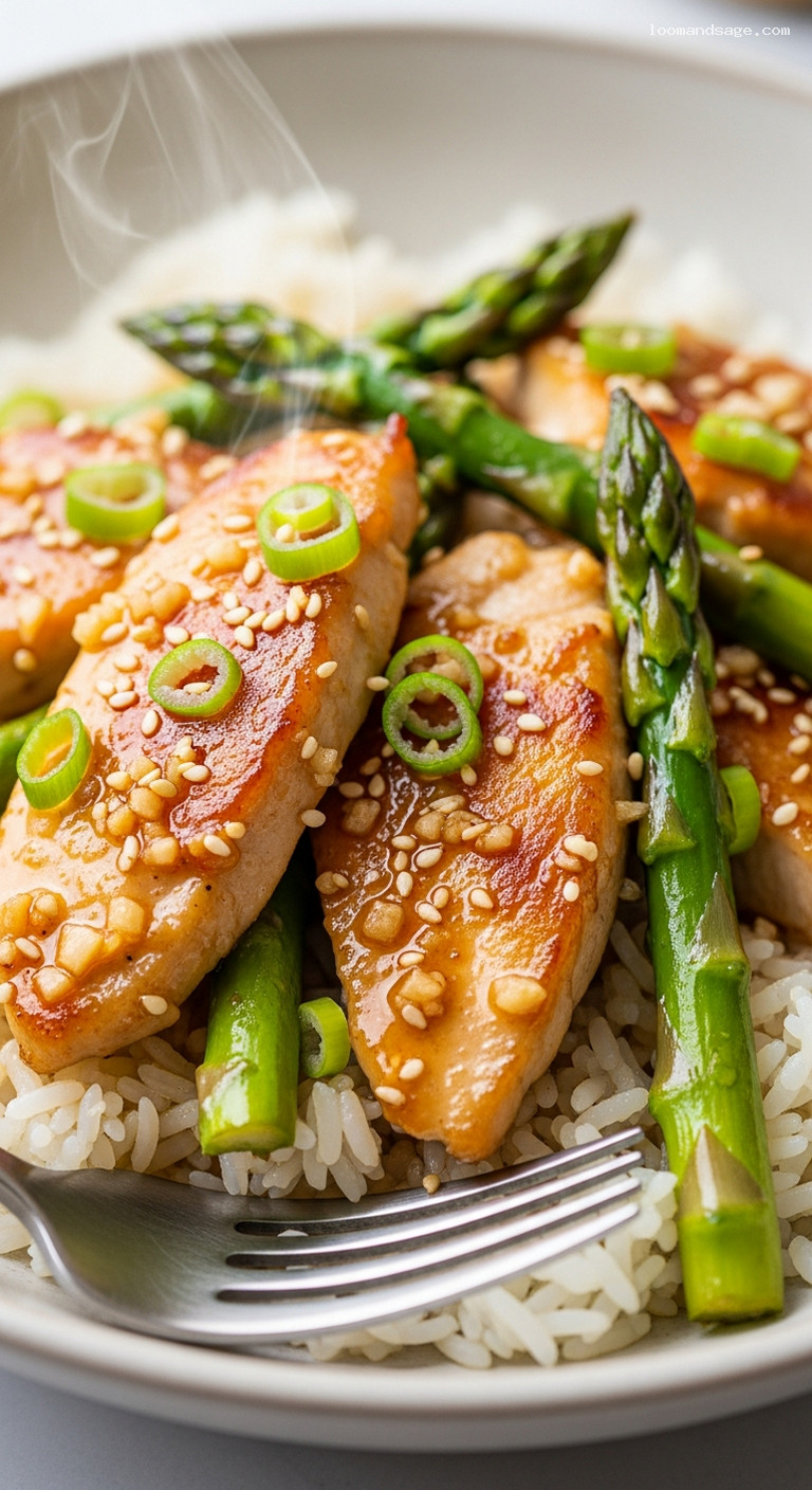 Garlic-Soy Chicken and Asparagus Stir-Fry – Closeup
