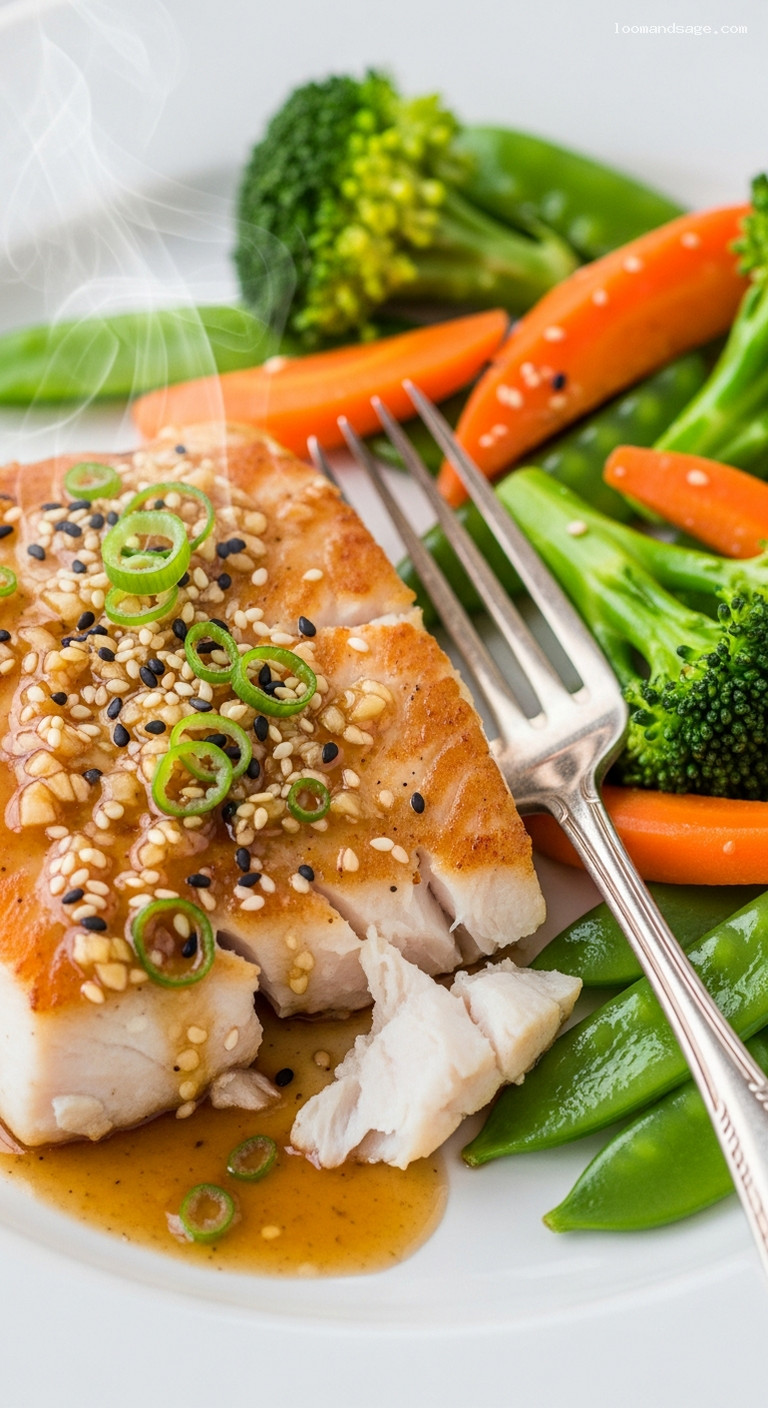 Ginger-Garlic Mahi-Mahi with Stir-Fried Veggies – Closeup