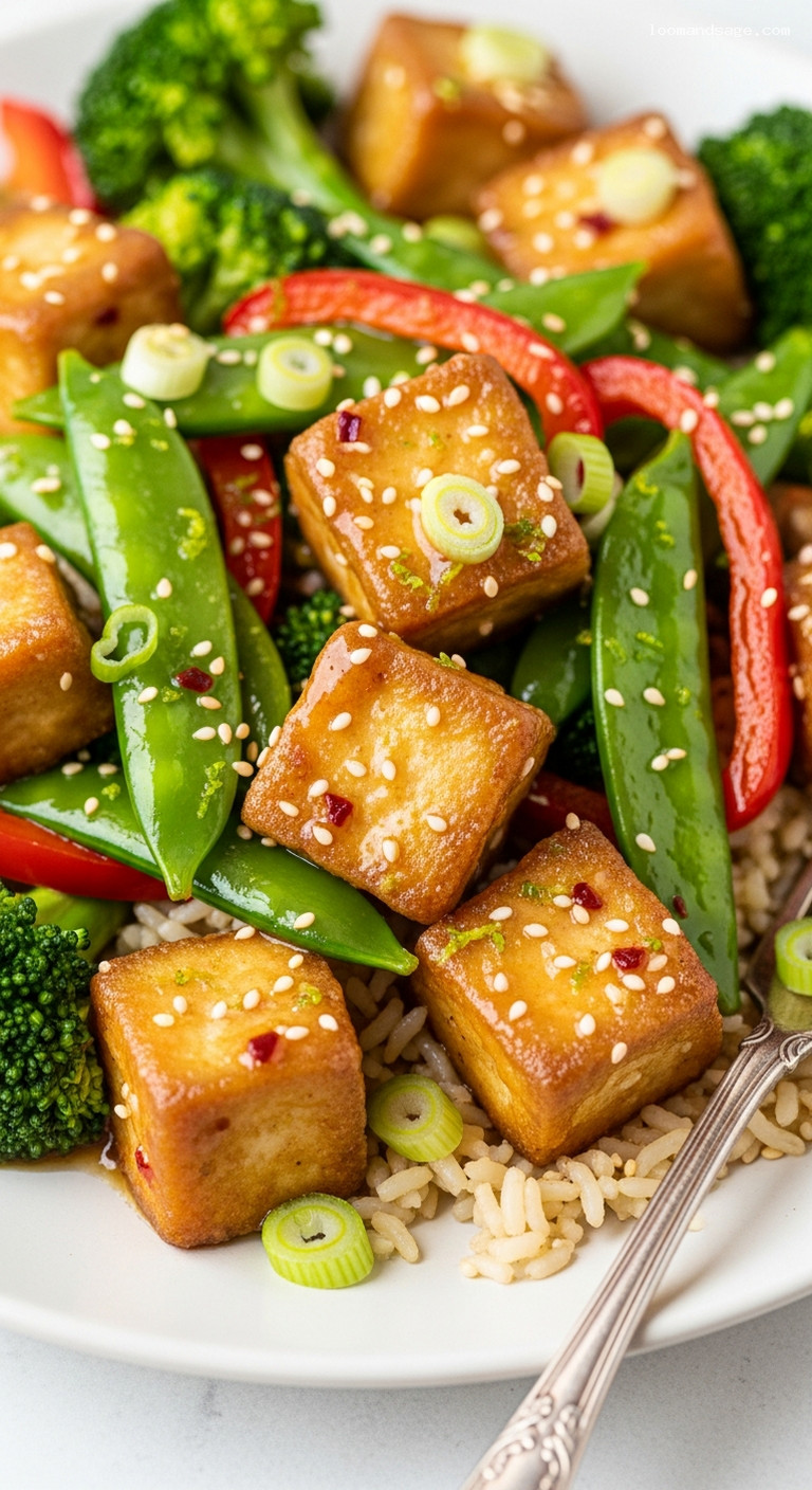 Ginger-Lime Tofu Stir-Fry with Broccoli and Peppers – Closeup
