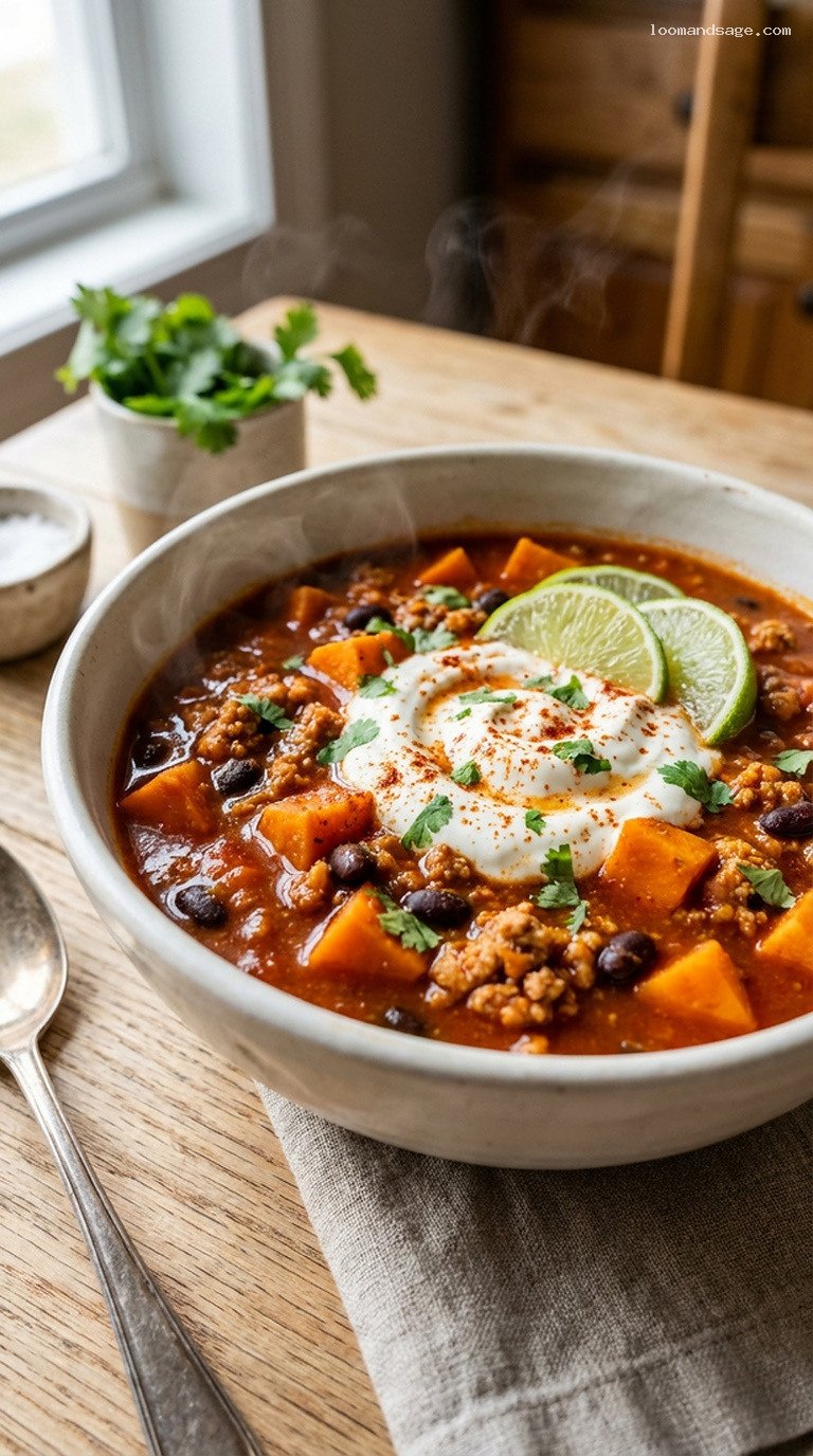 Ginger Sweet Potato Turkey Chili with Black Beans