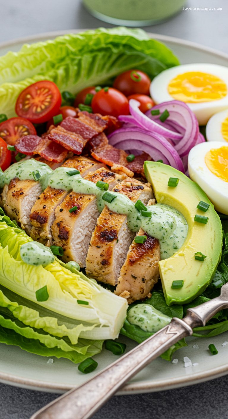 Green Goddess Cobb Salad with Chicken (Panera Copycat) – Closeup