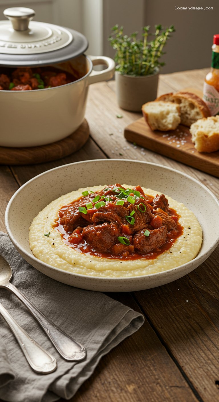 Grillades and Grits with Tomato-Wine Gravy