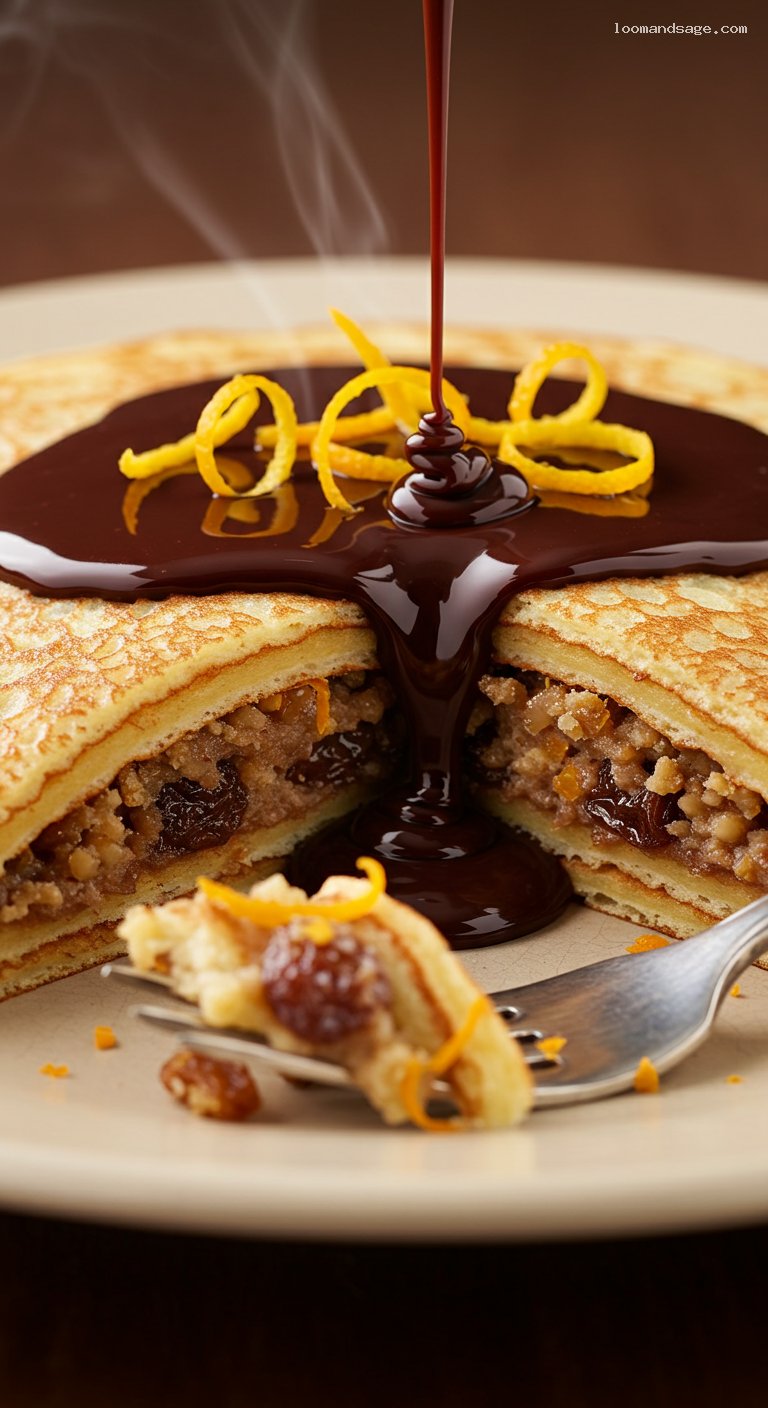 Gundel Palacsinta with Walnut Filling and Dark Chocolate Sauce – Closeup
